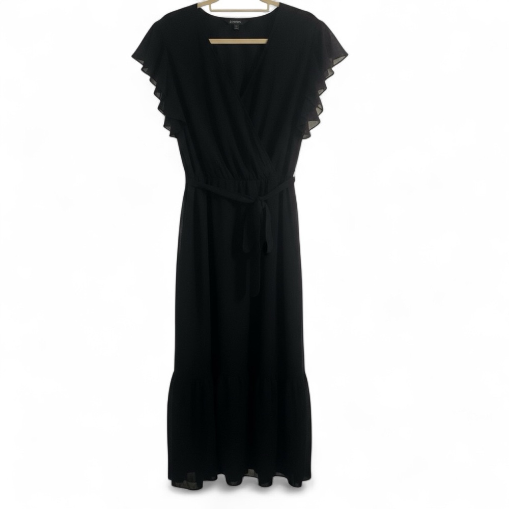 Chic Black Midi Dress with Ruffle Sleeves